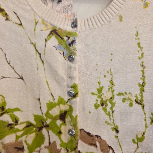 Charlotte Tarantola cream floral sheer sequined sweater size L. - Picture 2 of 6